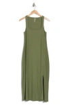 Beyond Yoga Featherweight Getaway Split Hem Midi Dress In Moss Green Heather