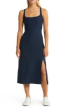 Beyond Yoga Featherweight Getaway Split Hem Midi Dress In Nocturnal Navy