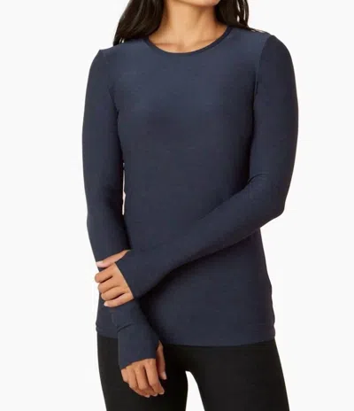 Beyond Yoga Featherweight Long Sleeve Crew Pullover In Navy In Blue