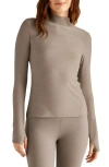 Beyond Yoga Featherweight Mock Neck Long Sleeve Top In Birch Heather