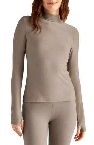 Beyond Yoga Featherweight Mock Neck Long Sleeve Top In Birch Heather