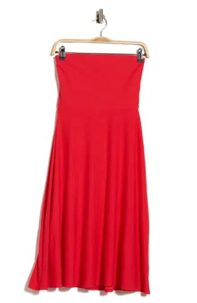 Beyond Yoga Featherweight Strapless Dress In Candy Apple Red Heather