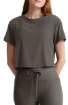 Beyond Yoga Featherweight Supreme Crop T-shirt In True Gray Heather