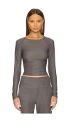 Beyond Yoga Featherweight Your Fit Shirred Long Sleeve Top In Soft Umber Heather