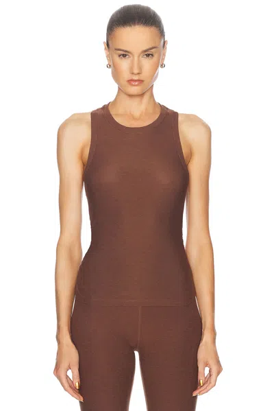 Beyond Yoga Featherweight Your Fit Shirred Tank Top In Bold Mocha Heather