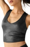 Beyond Yoga Glow On Metallic Cropped Tank Top In Black