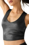 Beyond Yoga Glow On Metallic Cropped Tank Top In Black Foil