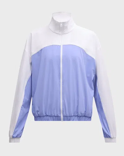 Beyond Yoga Go Retro Colorblock Track Jacket In Periwinkle Cloud/ Tr