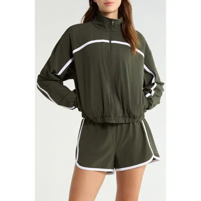 Beyond Yoga Go Retro Track Jacket In Green