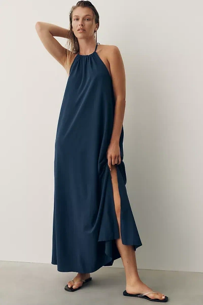 Beyond Yoga Go With The Flow Halter Dress In Blue