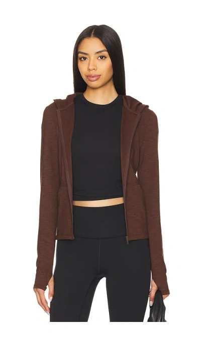 Beyond Yoga Heather Rib Morning Jog Hoodie In Espresso Heather Rib