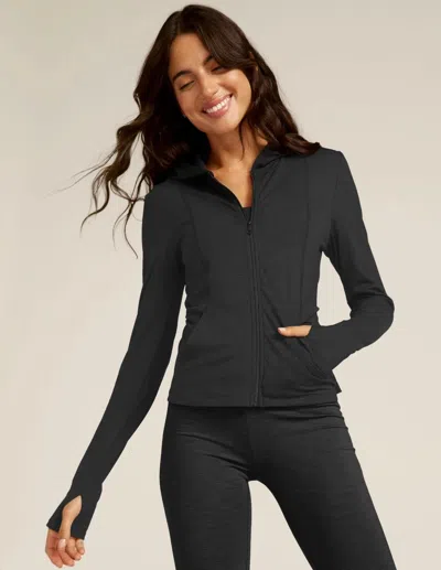 Beyond Yoga Heather Rib Morning Jog Hoodie Women's Black Thumbhole Gbo 59 In Multi