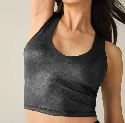 Beyond Yoga Heather Rib Shine Glow On Cropped Tank In Black Foil