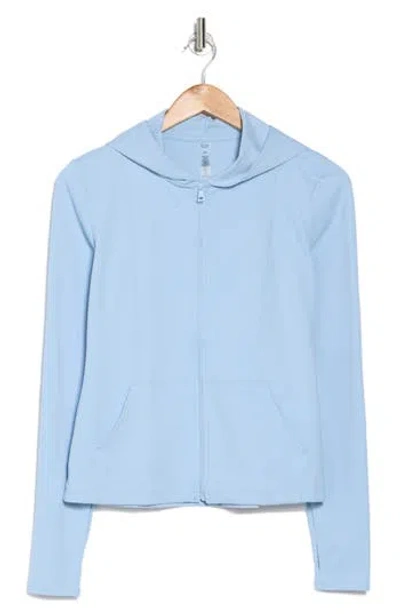 Beyond Yoga Heather Rib Zip-up Hooded Jacket In Hazy Sky Heather Rib