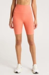 Beyond Yoga High Waist Biker Shorts In Fresh Coral Heather