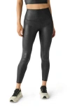 Beyond Yoga Leatherette High Waisted Midi Legging In Black Leatherette Foil