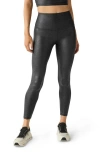 Beyond Yoga Leatherette High Waisted Midi Legging In Black Leatherette Foil In Black Foil