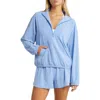 Beyond Yoga In Stride Half Zip Pullover In Flower Blue