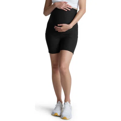 Beyond Yoga Keep Pace Maternity Pocket Bike Shorts In Darkest Night