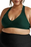 Beyond Yoga Lift Your Spirits Sports Bra In Dark Spruce Green Heather