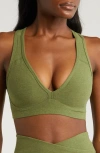 Beyond Yoga Lift Your Spirits Sports Bra In Moss Green Heather