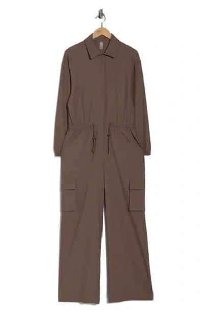 Beyond Yoga Long Sleeve Cargo Jumpsuit In Brown