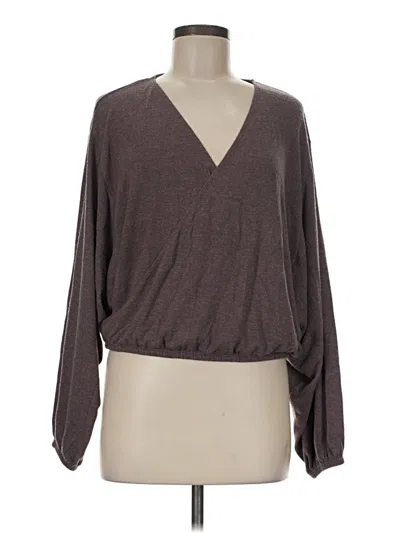 Pre-owned Beyond Yoga Long Sleeve Top Brown Plunge Neckline Tops