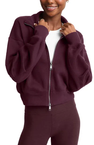 Beyond Yoga Luxe Fleece Double Zip Jacket In Cabernet