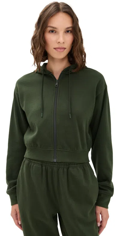 Beyond Yoga Luxe Fleece Zip Up Hoodie Dark Olive In Green
