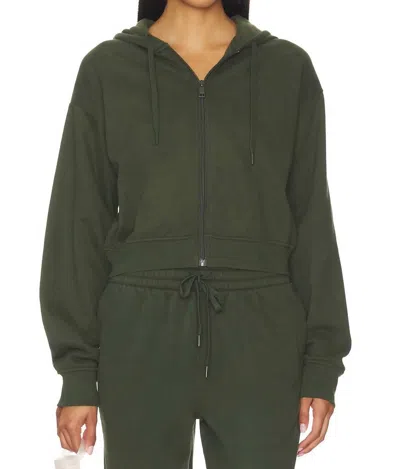 Beyond Yoga Luxe Fleece Zip Up Hoodie In Dark Olive In Green