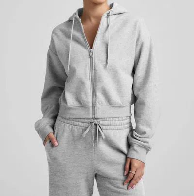Beyond Yoga Luxe Fleece Zip Up Hoodie In Light Heather Gray In Animal Print