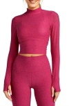 Beyond Yoga Moving On Featherweight Mock Neck Crop Top In Cranberry Heather