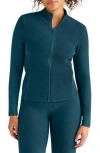 Beyond Yoga On The Go Mock Neck Jacket In Blue Gem Heather