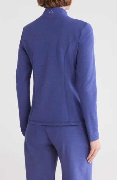 Beyond Yoga On The Go Mock Neck Jacket In Eternal Blue Heather