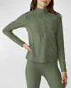 Beyond Yoga On The Go Mock-neck Jacket In Moss Green Heathe