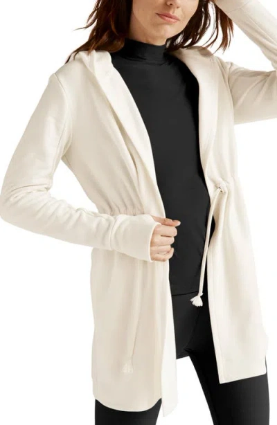 Beyond Yoga On The Go Open Front Hooded Jacket In Fresh Snow