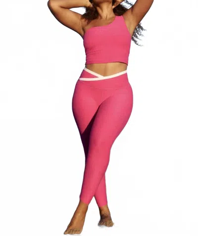 Beyond Yoga Outlines High Waisted Legging In Pink/white In Multi
