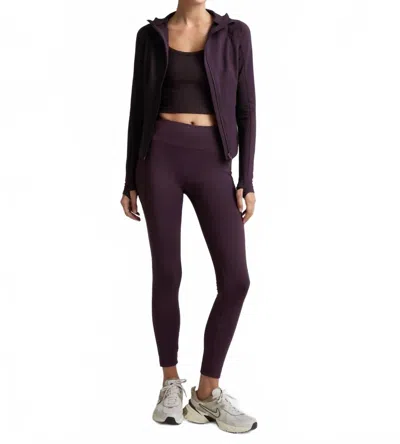 Beyond Yoga Pacer Fleece Zip Pocket Long Legging In Eggplant In Purple