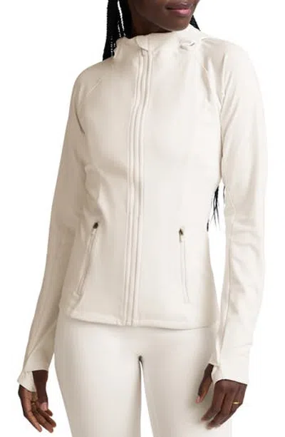 Beyond Yoga Pacer Performance Fleece Full Zip Jacket In White