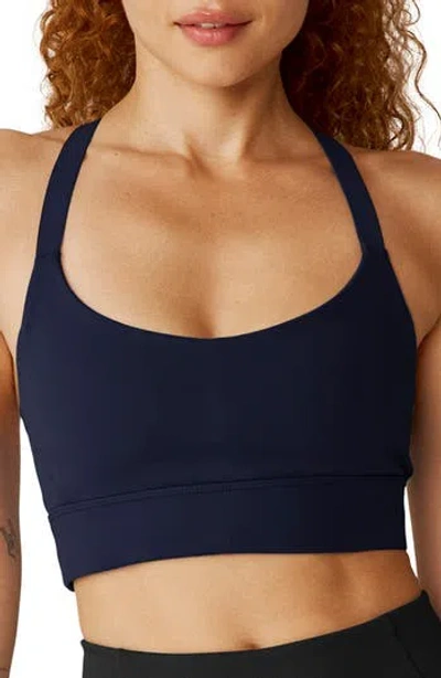 Beyond Yoga Powerbeyond Strive Longline Sports Bra In Blue