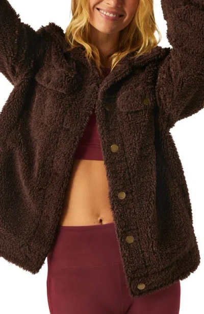 Beyond Yoga Rider Oversize Faux Shearling Shacket In Espresso