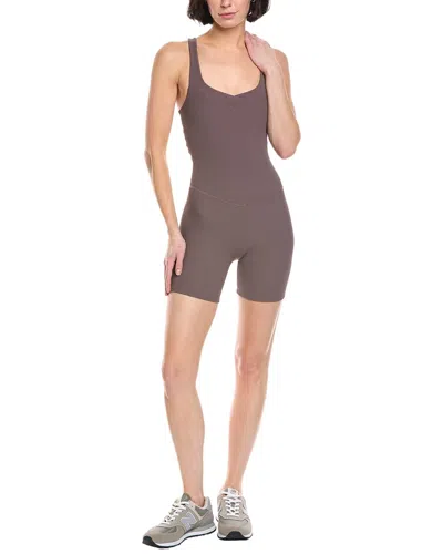 Beyond Yoga Routine Ribbed 5in Biker Jumpsuit In Brown