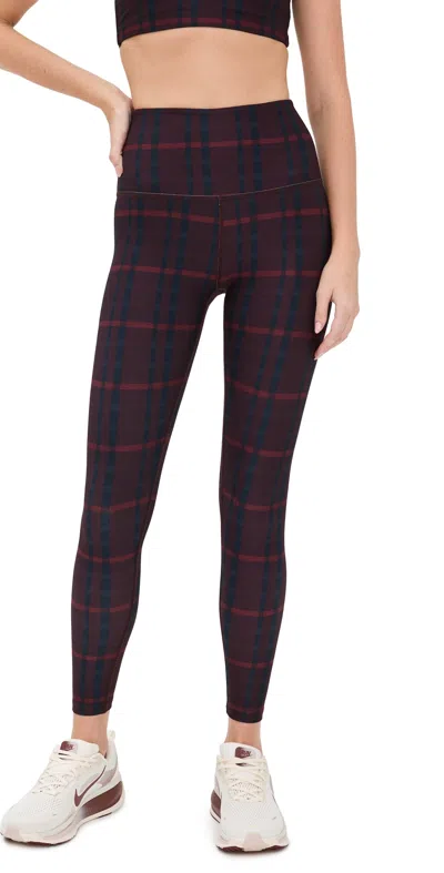 BEYOND YOGA SOFTMARK CAUGHT IN THE MIDI HIGH WAISTED LEGGINGS DARK CHERRY PREPPY PLAID