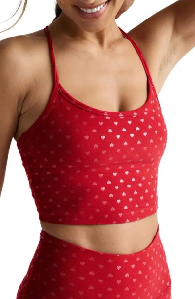 Beyond Yoga Softshine Slim Racerback High Cropped Tank Top In Holly Red Ditsy Hearts