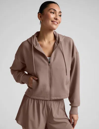 Beyond Yoga Softspring Full Zip Hooded Jacket In Rosey Taupe In Brown