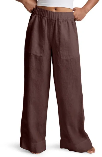 Beyond Yoga Softwash Wide Leg Linen Pants In Brown