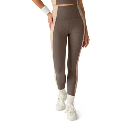 Beyond Yoga Space Dye Colorblock Ankle Leggings In Soft Umber Heather/eggshell