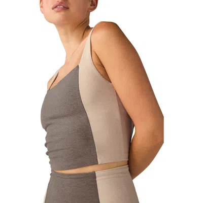Beyond Yoga Space Dye Colorblock Crop Tank In Soft Umber Heather/eggshell