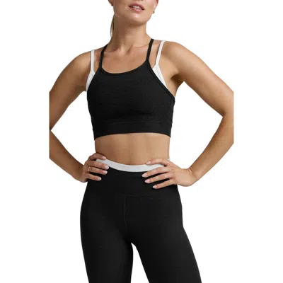 Beyond Yoga Space Dye Long Layered Bra In Black