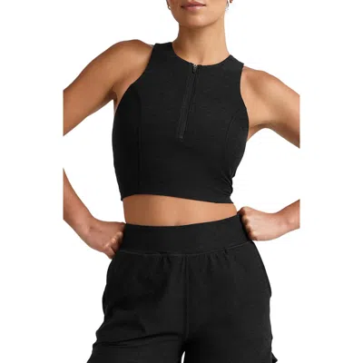 Beyond Yoga Space Dye Move Up Half Zip Tank In Black